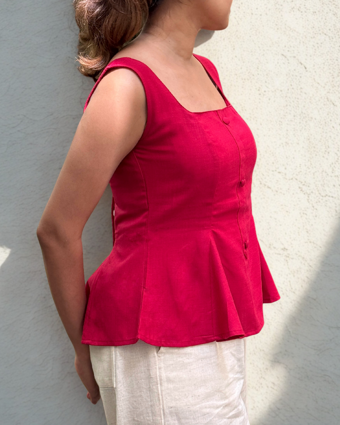 Bellini Peplum Top in Red