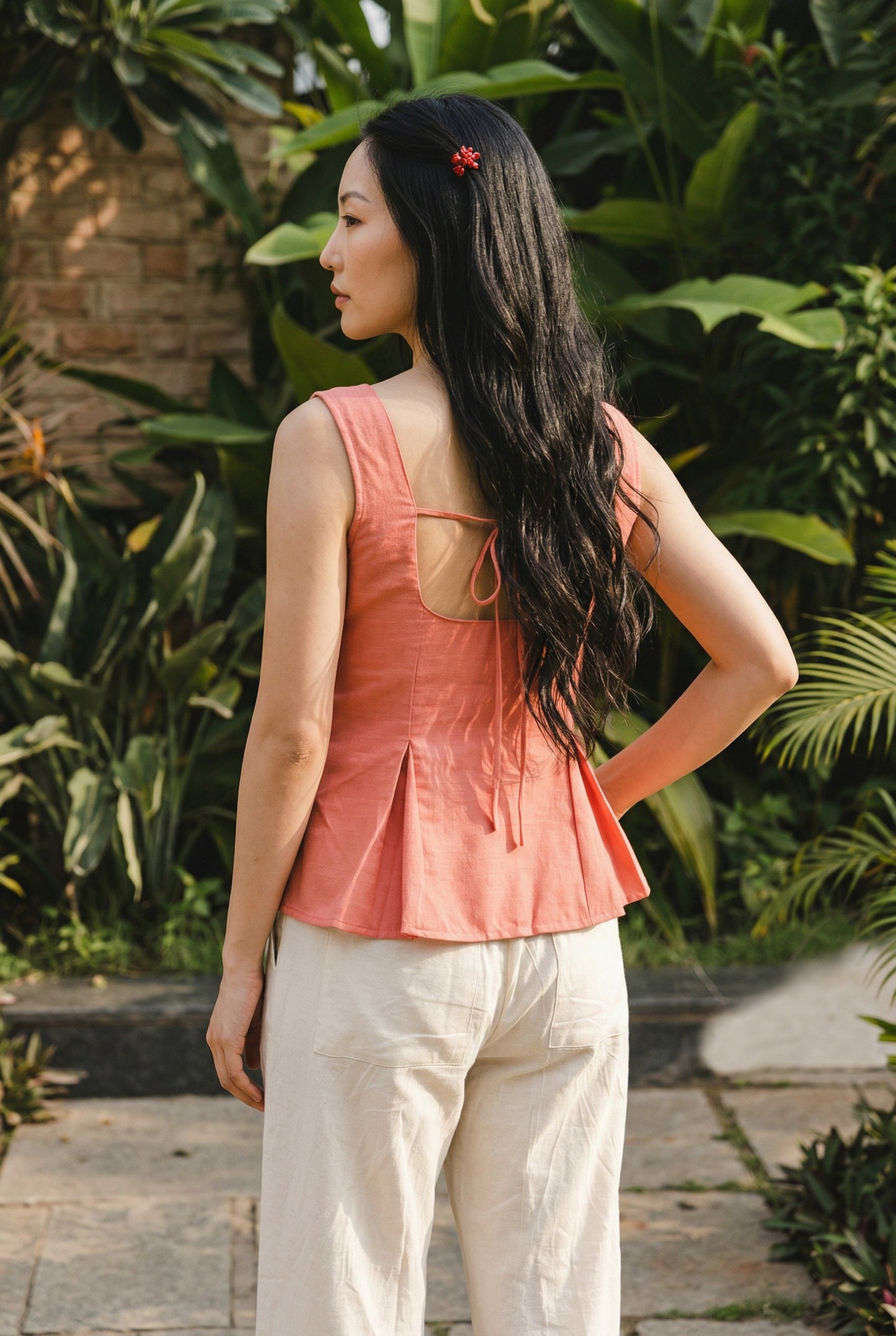 Bellini Peplum Top in Coral