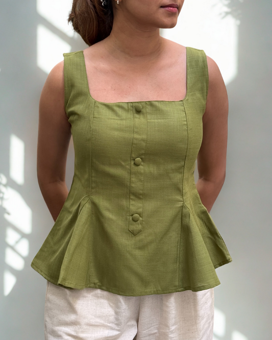 Bellini Peplum Top in Green