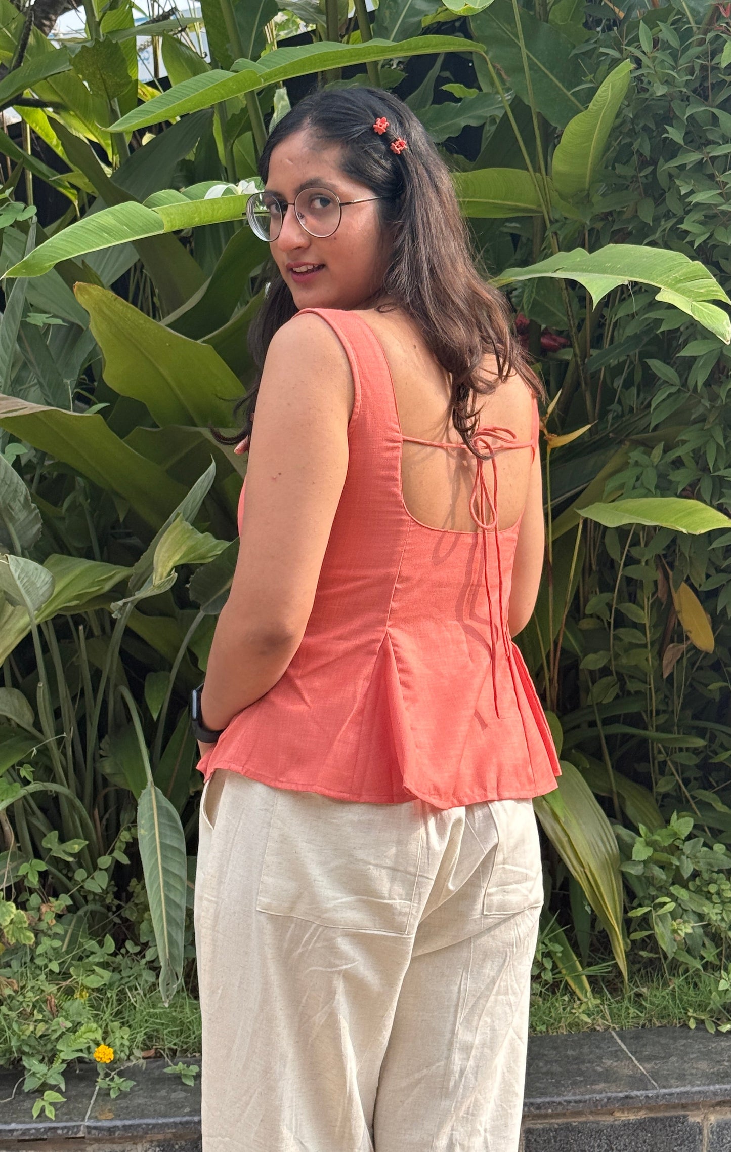 Bellini Peplum Top in Coral