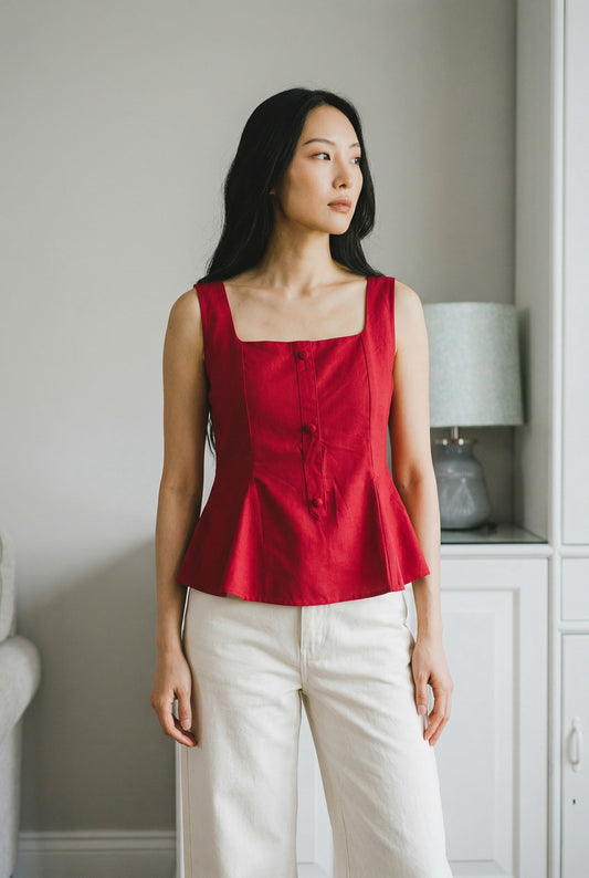 Bellini Peplum Top in Red
