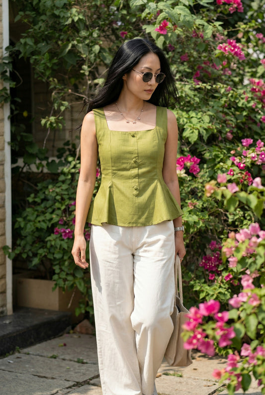 Bellini Peplum Top in Green