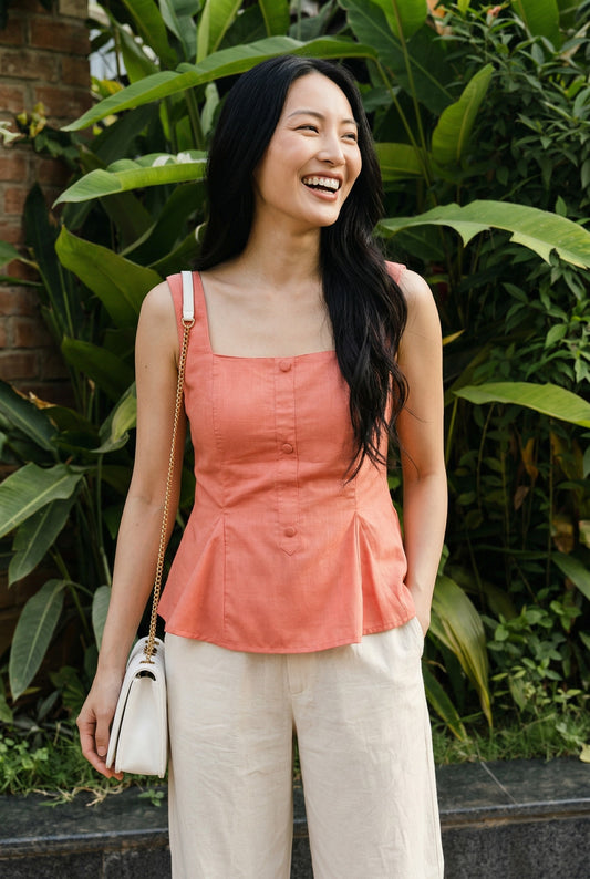 Bellini Peplum Top in Coral