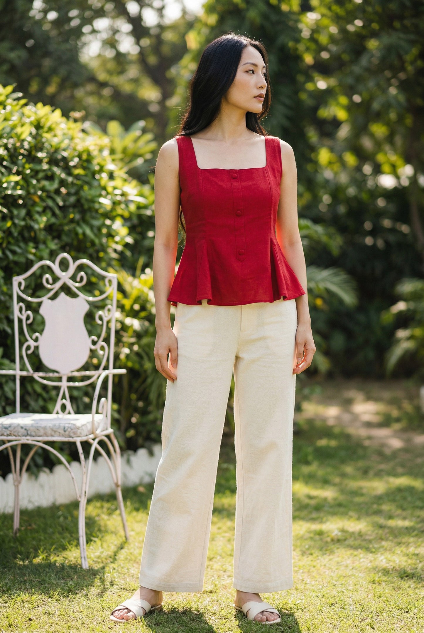 Bellini Peplum Top in Red