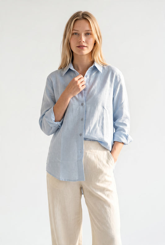 Tara Linen Shirt in Baby Blue