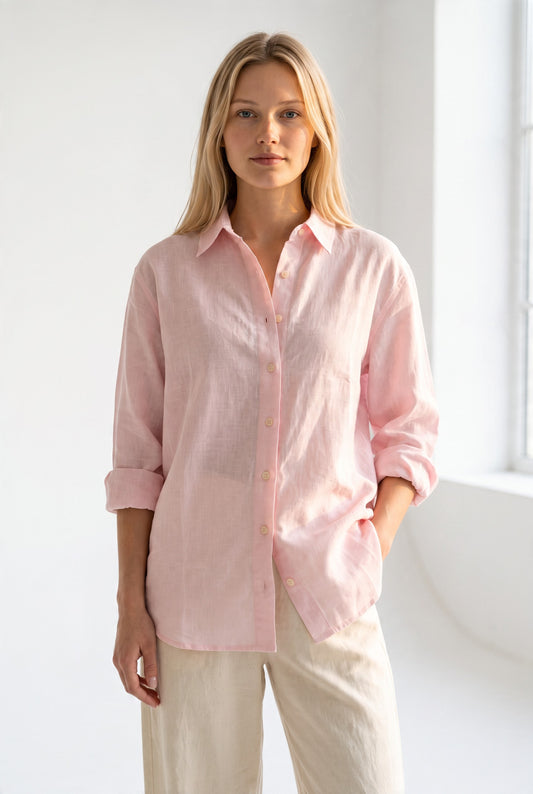 Tara Linen Shirt in Baby Pink