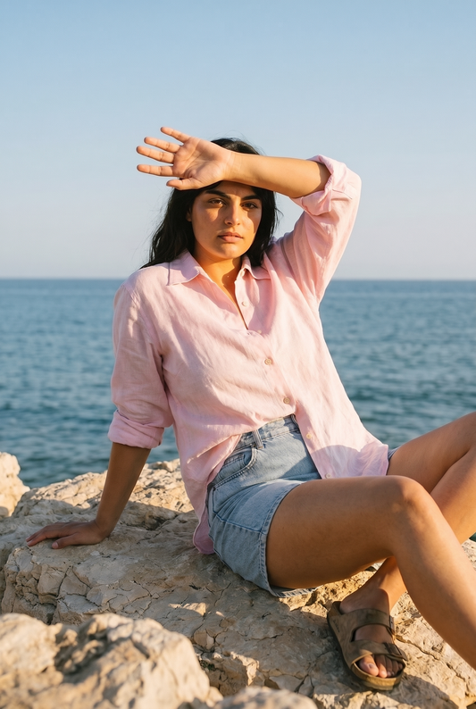 Tara Linen Shirt in Baby Pink