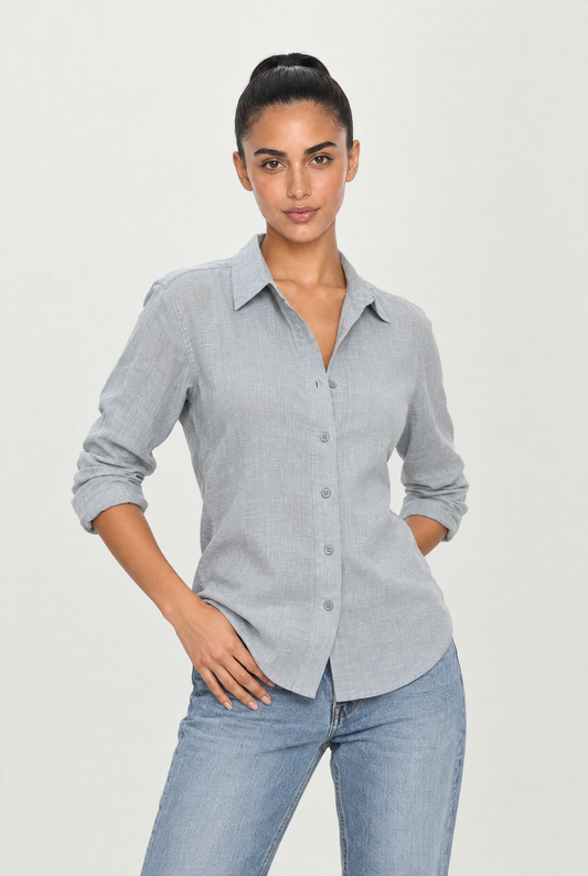 Tara Linen Shirt in Baby Blue
