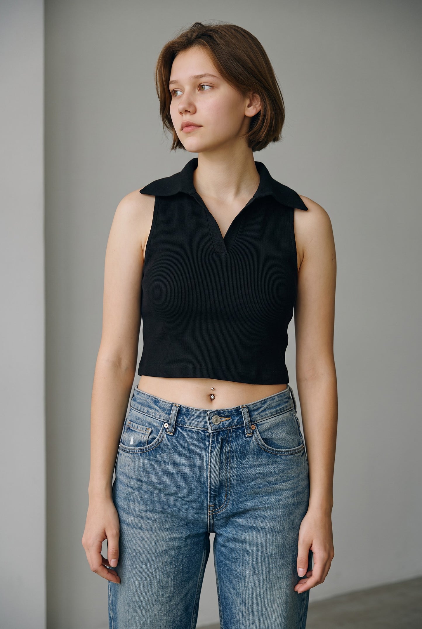 Collared Tank in Black