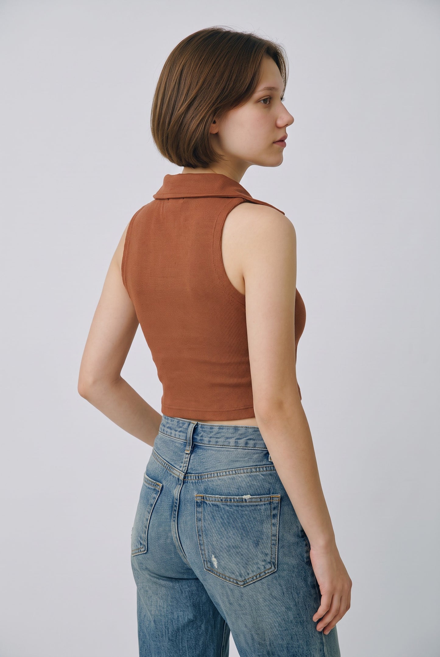 Collared Top in Brown