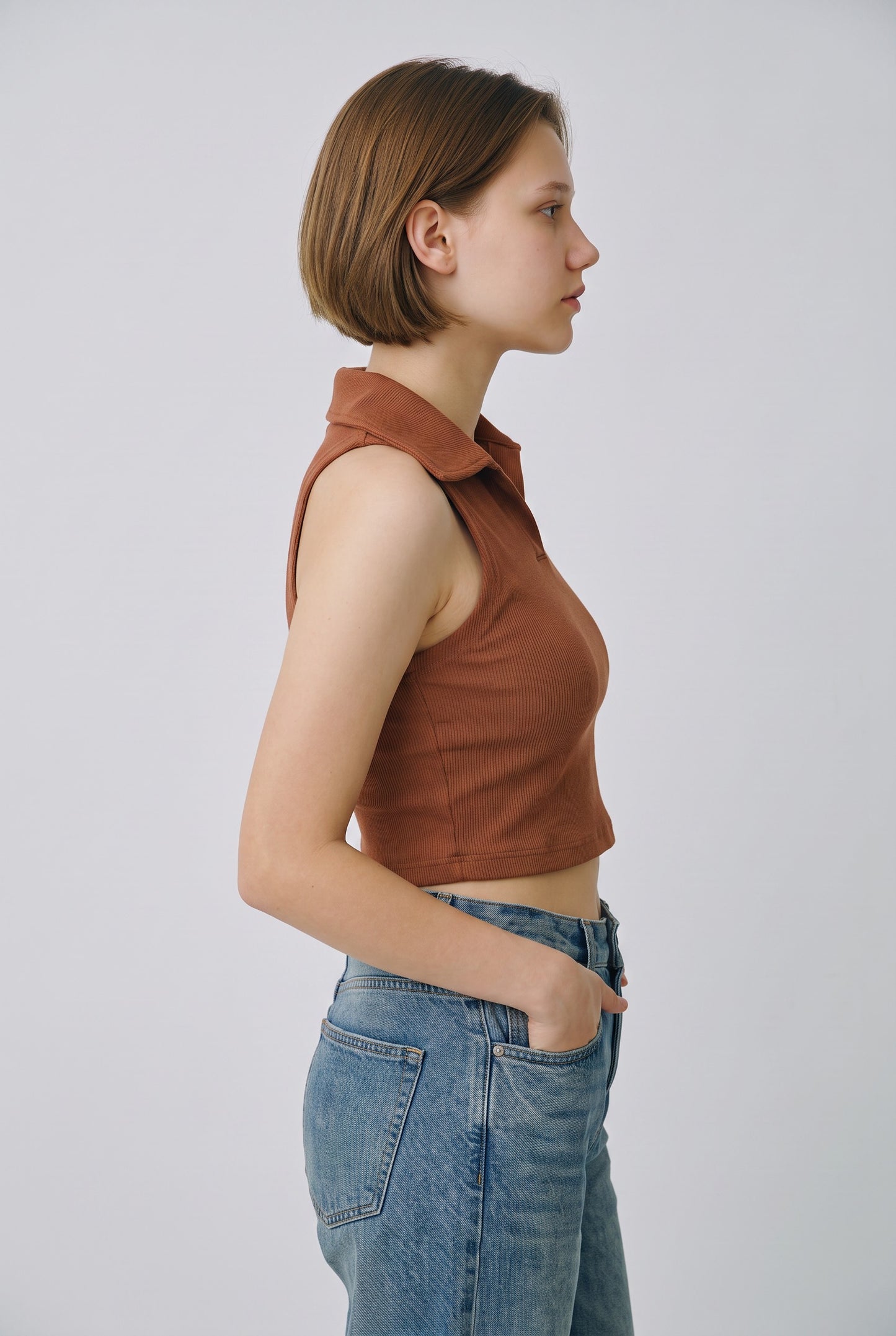 Collared Top in Brown