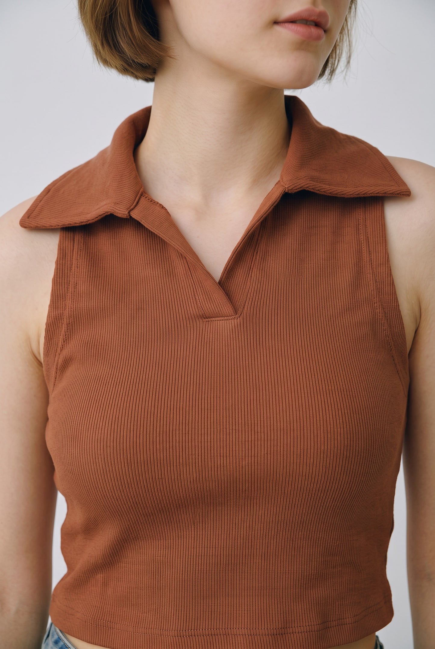 Collared Top in Brown