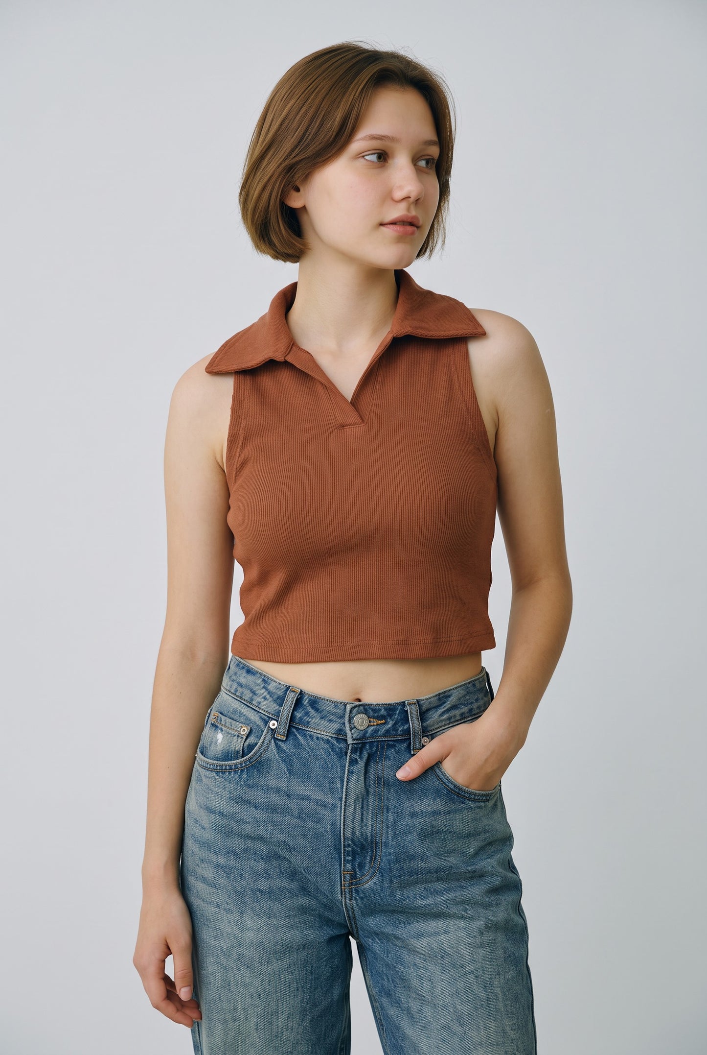 Collared Top in Brown
