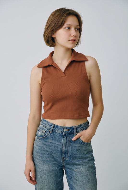 Collared Top in Brown