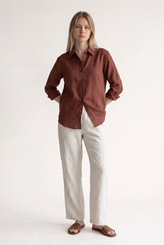 Tara Linen Shirt in Brown