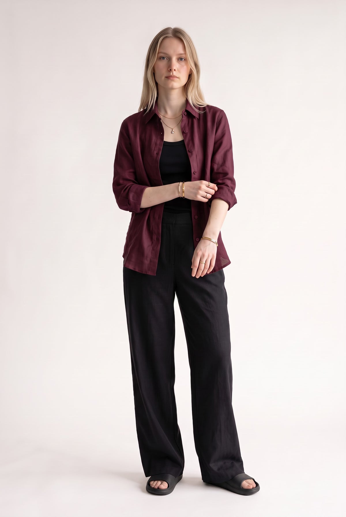 Tara Linen Shirt in Burgundy