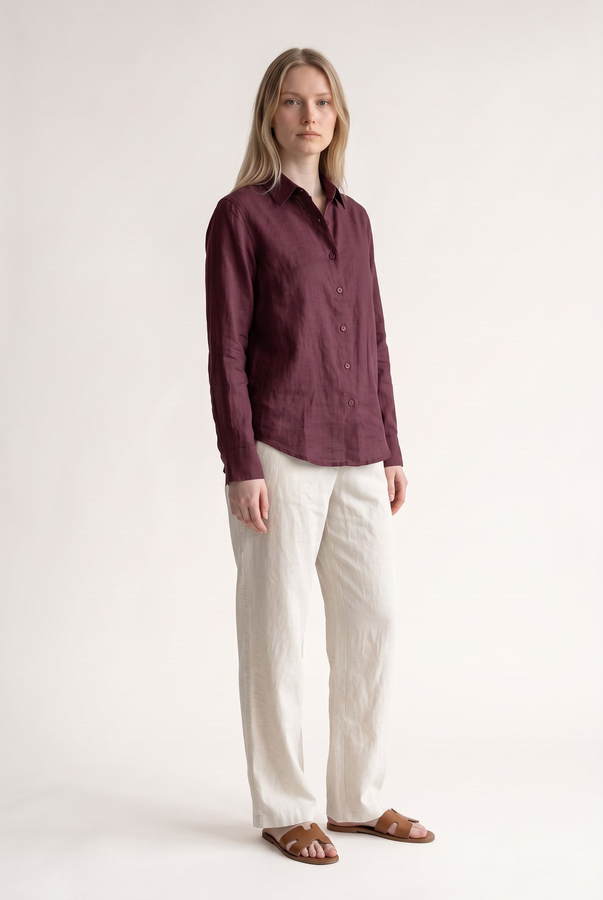 Tara Linen Shirt in Burgundy