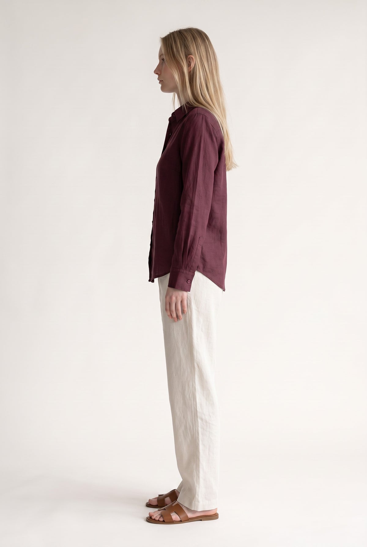Tara Linen Shirt in Burgundy