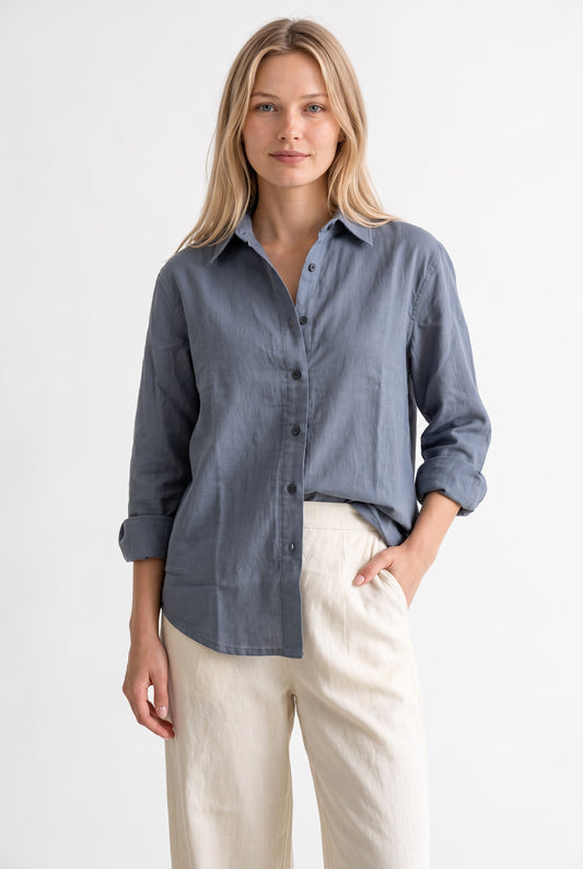 Tara Linen Shirt in Dark Blue