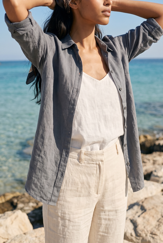 Tara Linen Shirt in Dark Blue