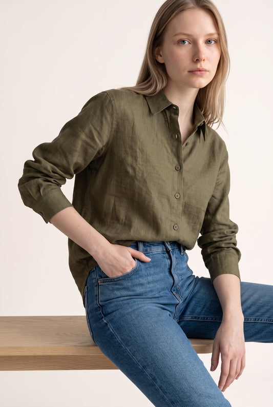 Tara Linen Shirt in Green