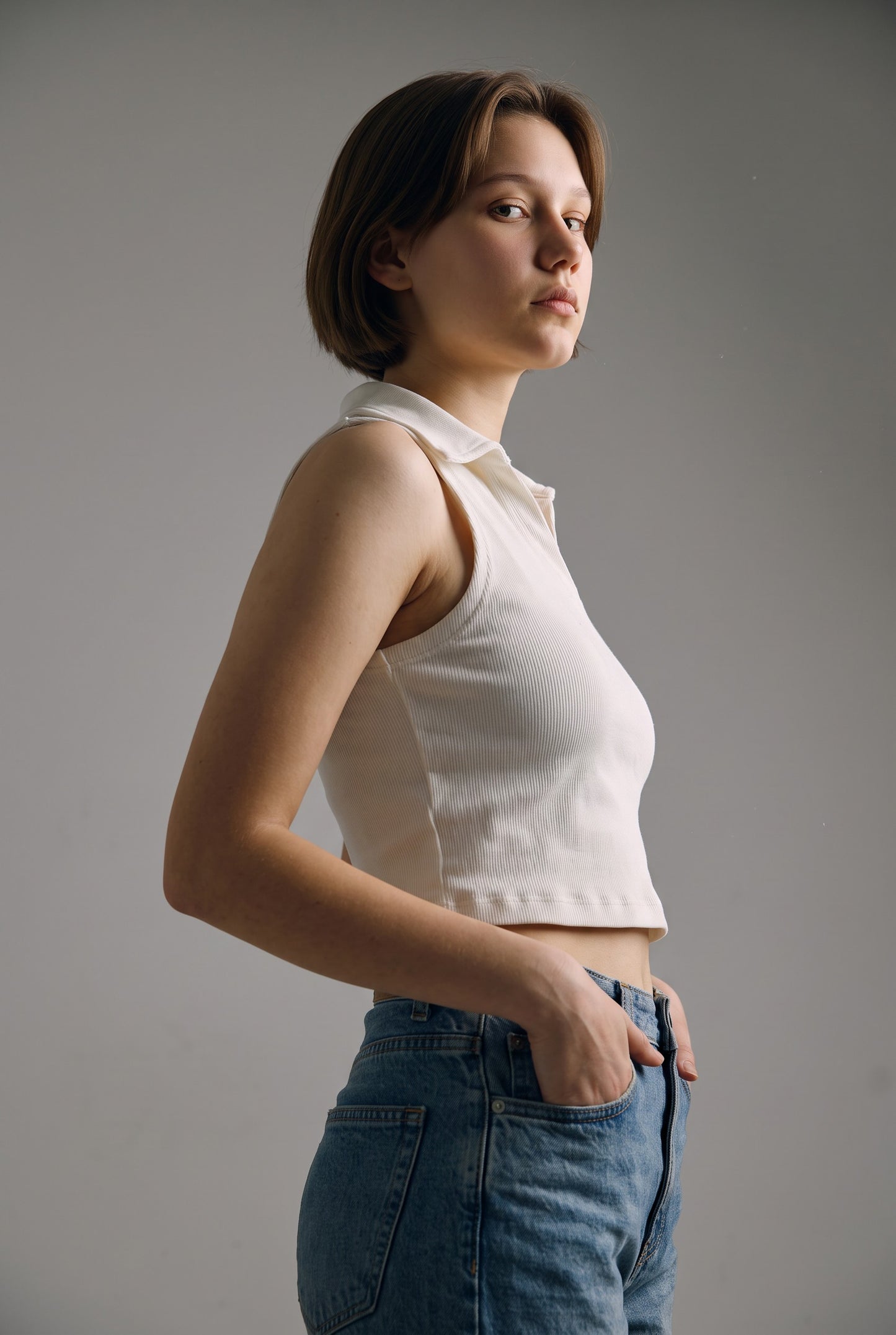 Collared Top in White