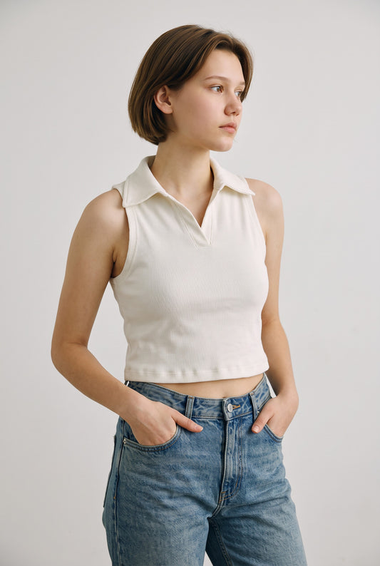Collared Top in White